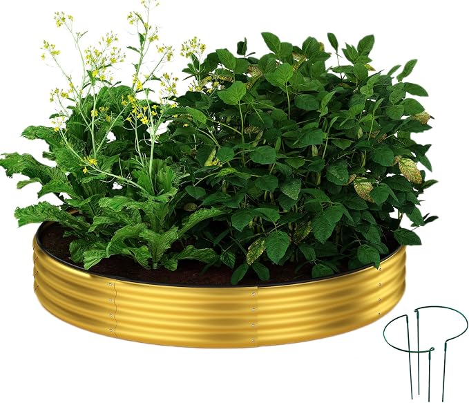 ZFHgarden Galvanized Metal Planter Round Raised Garden Bed Kit for Gardening Outdoor Garden Box Raised Flower Bed 1PC Gold 3X3X1FT