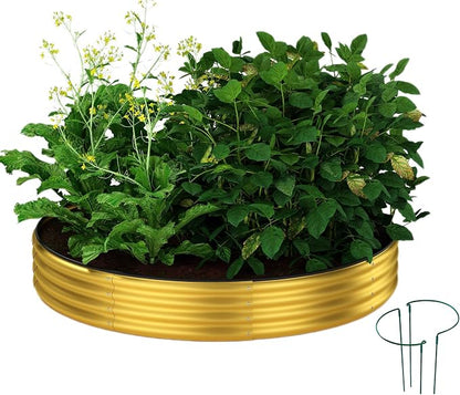 ZFHgarden Galvanized Metal Planter Round Raised Garden Bed Kit for Gardening Outdoor Garden Box Raised Flower Bed 1PC Gold 3X3X1FT