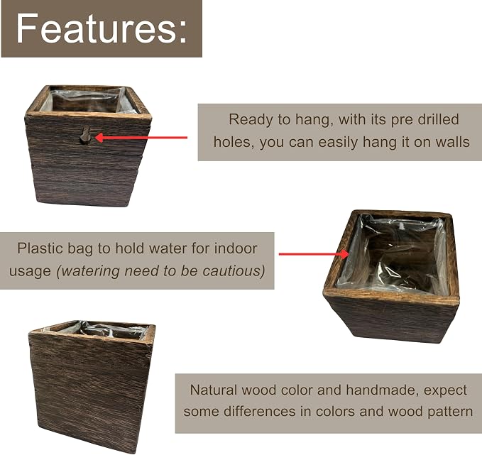 LaLaGreen Wood Planter Boxes for Plants (4x4, 8 Pack) Wooden Wall Planters | Square Wall Mounted Planters for Indoor Plant, Herb Wooden Box Hanging Flower Pot Plant Holder Outdoor Fence Vertical Garden