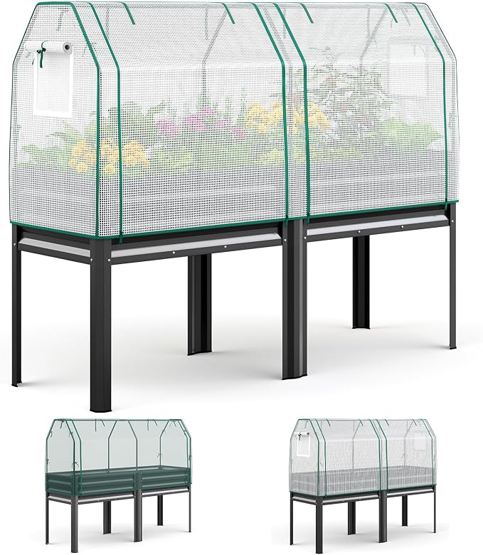 King Bird Large Raised Garden Bed with Cover & Netting Galvanized Elevated Planter Box with Legs 72×23×55 in for Backyard, Patio, Balcony, 700lb Capacity, Dark Grey