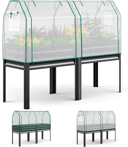 King Bird Large Raised Garden Bed with Cover & Netting Galvanized Elevated Planter Box with Legs 72×23×55 in for Backyard, Patio, Balcony, 700lb Capacity, Dark Grey