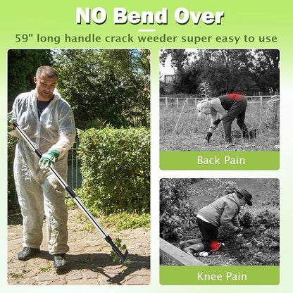 Crack Weeder Tool with Long Handle - 2 in 1 Weed Crack Remover Tool Gardening, 60" Manual Crevice Weeding Tools L-Shape Weed Puller for Sidewalk Driveway Paver Patio Yard Garden