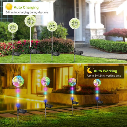 WdtPro Solar Lights Outdoor Garden Decor, 6 Pack Solar Flower Lights, 2 Modes Colorful Dandelion Light, Brighter Waterproof Decorative Garden Lights for Yard, Patio, Flower Bed, Unique Gifts for Women
