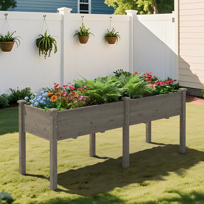 BlueWish 72''L x 23''W x 30''H Raised Garden Bed Outdoor, 2x6 FT Cedar Garden Bed with 8 Drainage Holes & 6 Legs, Elevated Planter Boxes for Gardening, Vegetable, Flower, 661lbs Capacity, Brown