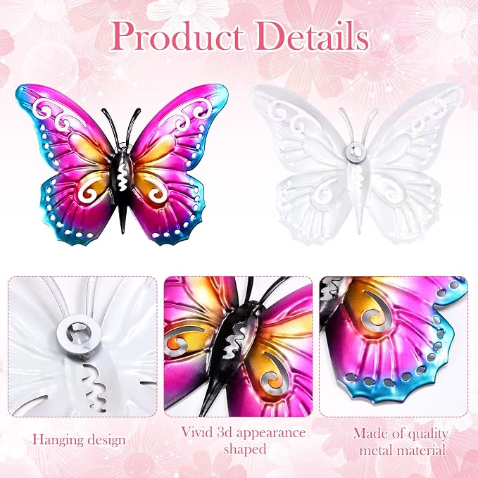 Gisafai 10 Pack Metal Flower Wall Decor Outdoor, 3D Daisy and Butterfly Metal Garden Wall Art, Colorful Fence Decorations for Patio Backyard Balcony Porch, Summer Housewarming Gift(Classic)