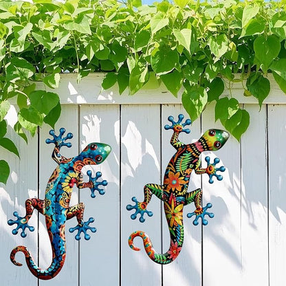 Ratuor Metal Gecko Wall Art Outdoor Fence Decor Lizards Wall Decoration 2 Pack Suitable for Hanging in Yard Livingroom Wall