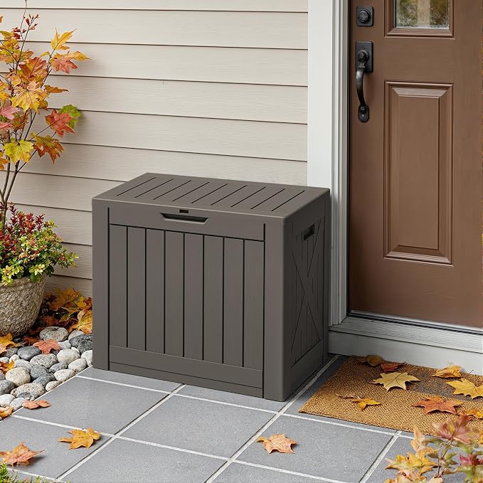 Greesum 40 Gallon Outdoor Package Delivery Box with Lock, Waterproof Secure Parcel Drop Box for Porch, Double-Wall Resin Storage, Brown