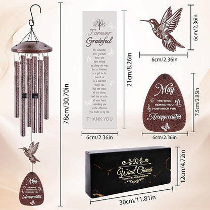 Thank You Wind Chimes for Outside: Thank You Gifts for Men Women, Mental Hummingbird Wind Chime, Thoughtful Appreciation Gift Set for Mom Friends Coworker Employee Teacher