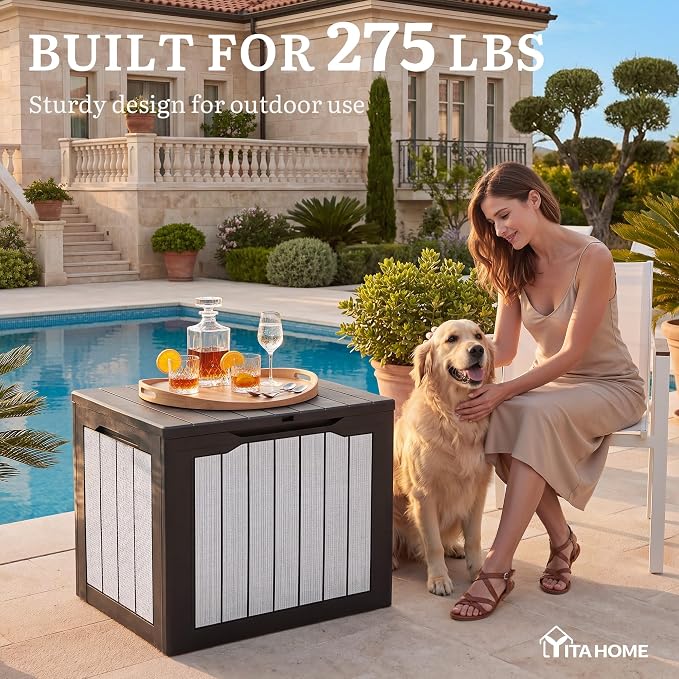 YITAHOME 30 Gallon Deck Box | 2-Pack Waterproof Resin Outdoor Storage Box with Lock, Doubles as Bench Seating for Patio Furniture Cushions,Garden Tools &