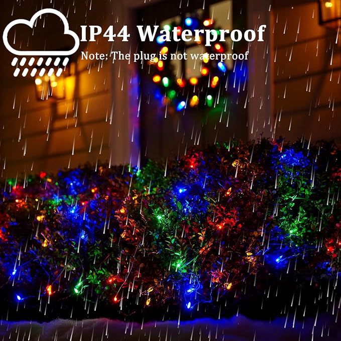 Multicolor Christmas Lights Outdoor, 50FT 200 Count Incandescent Mini Christmas Lights Green Wire, Waterproof Fairy Lights, Connectable Xmas String Lights for Christmas Tree, Garland, Wedding Decor