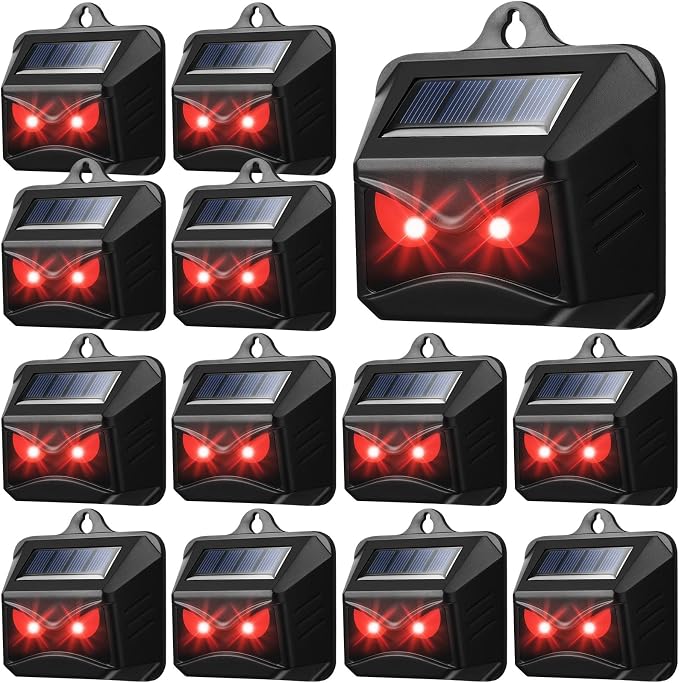 Solar Control Light Nocturnal Animal Repeller Outdoor Deterrent Devices Light Sensor Animal Repellent for Skunk Deer Coyote Fox Raccoon Cat Garden Yard Farm Chicken Coop (12, Black)