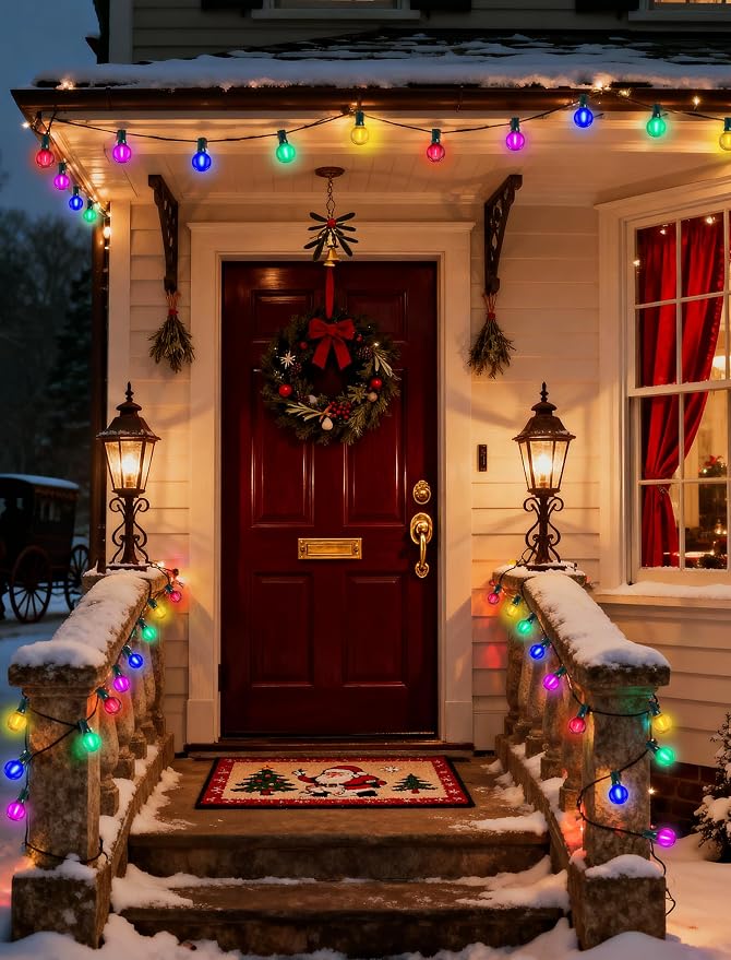 G40 LED Outdoor Christmas String Lights, 25FT Hanging Globe String Light | 25+2 Shatterproof Frosted Multicolor Lights, Connectable, Waterproof Patio Lights for Balcony Pergola Decor, Green Wire