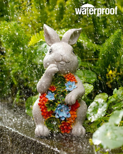 Nacome Solar Garden Outdoor Statues Bunny with Succulent and 7 LED Lights – Lawn Decor for Patio, Balcony, Yard Ornament for Mom Grandma Women