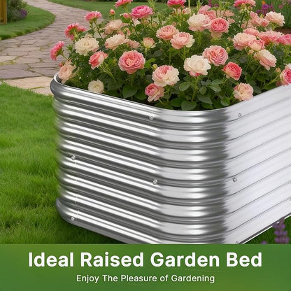 4 PCS Galvanized Raised Garden Bed Outdoor, Metal Garden Bed for Vegetables, Above Ground Garden Box for Flower, Steel Raised Beds for Gardening - 3FT