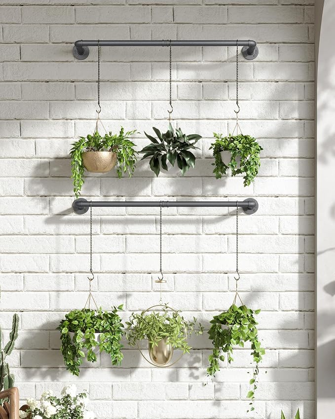 SOFITORG 38.2" Metal Plant Hanging Rod, 6 Chains, 2 Pack, Pots Not Included | Wall Plant Hanging Bar, Durable Hanging planter holder for Window Ceiling, Easy Assembly, All Hardware Included, Black