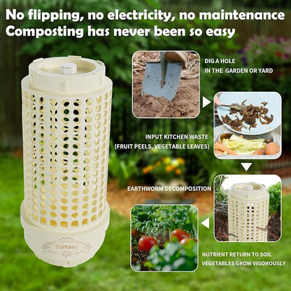 Underground Worm Farm, Garden Mini vermicomposting bin for use in Outdoor Gardening from Kitchen Food Waste, with Holes and lid, White (11.81x4.3x4.3IN)