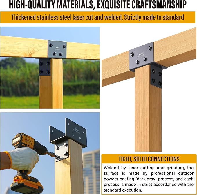 2pcs 4x4 (Actual 3.5"x3.5") Post Cap Tie Bracket, Heavy Duty Stainless Steel Wood Beam Support Bracket. for Ggazebos, Patio Decks, and Porches Wood Post to Beam Support Connection (Dark Ggray)