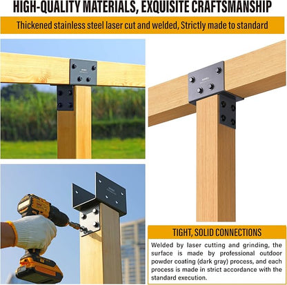 4pcs 4x4 (Actual 3.5"x3.5") Post Cap Tie Bracket, Heavy Duty Stainless Steel Wood Beam Support Bracket. for Gazebos, Patio Decks, and Porches Wood Post to Beam Support Connection (Dark Ggray)