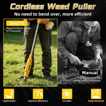 Cordless Weed Puller Tool for Dewalt 20V Battery (No Battery) | 800W, 650RPM, Weed Puller Tool, Long Handle, 3-Claw Steel Head, 36.6" Stand-Up Design, for Lawn and Garden