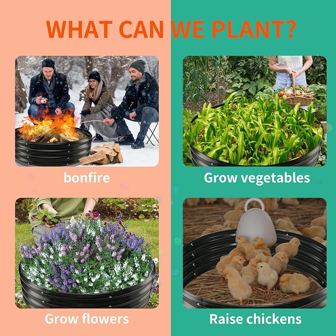 12 Inch Tall 60 Inch Diameter Round Black Raised Garden Bed Kits Outdoor | 1 FT Tall,5 FT Planter Bed for Flowers,Herbs,Vegetables,Trees,0.8MM Thick Galvanized Metal Painted,with Gloves,Tool free