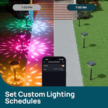 Linkind Smart Solar Pathway Lights SP6, in-App Pattern Switching Solar Lights Outdoor, USB&Solar Charging, Cool/Warm White/Color-Changing Landscape Lighting, Easter Decor for Yard, Patio, 1 Pack