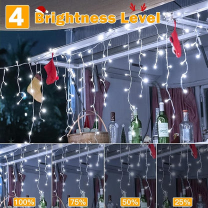 Ollny Icicle Lights Outdoor Cool White, 600LED 49FT Christmas Lights with Remote 8 Modes Dimmable, Waterproof Connectable Timer Hanging Light for House Outside Yard Indoor Decorations