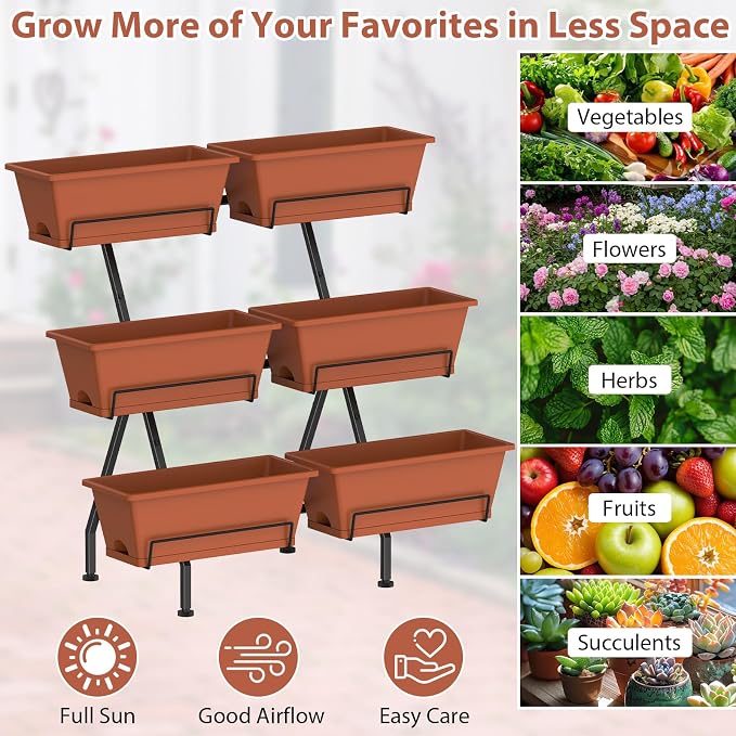 Sunexinlo Vertical Garden Planter Freestanding Raised Bed for Herbs Flowers Vegetables, Indoor Outdoor for Patio Balcony Deck