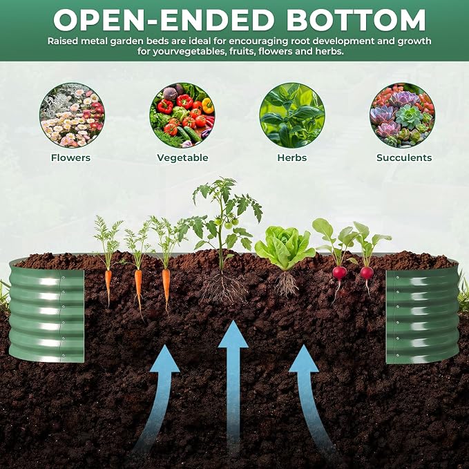 Galvanized Raised Garden Bed, 8x2x1.5ft Oval Metal Planter Raised beds with Gloves, Support Rod, Rust-Resistant Deep Root Planters for Outdoor Vegetables, Flowers, Herb-Forest Green