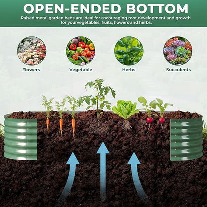 Galvanized Raised Garden Bed, 8x2x1.5ft Oval Metal Planter Raised beds with Gloves, Support Rod, Rust-Resistant Deep Root Planters for Outdoor Vegetables, Flowers, Herb-Forest Green