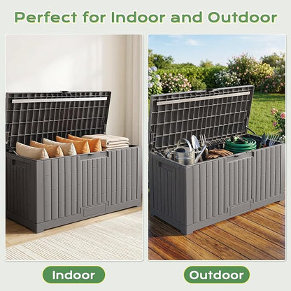 Jocoevol Deck Box 100 Gal, UV Resistant & Waterproof Outdoor Storage Box with Lock, Easy Assemble Storage Bins Container for Pool Patio Garden