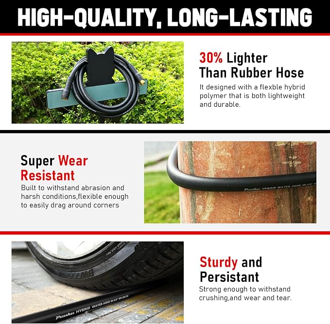 Short Garden Hose 10ft x 5/8", NON-EXPANDABLE Heavy Duty Premium Flexible Water Hose, No Kink, Leakproof, Lightweight Hybrid Hose with Male to Female Fittings for Household、Backyard