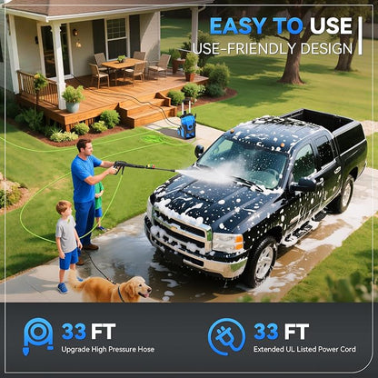 Electric Pressure Washer, 5000 PSI 4.0 GPM Heavy Duty Power Washer, with 4 Nozzles,Foam Cannon,33FT Hose Reel and 500ml Soap Bottle for Home/Cars(Blue)