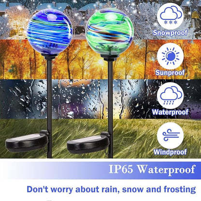 Solar Outdoor Decorative Lights Color Swirl Solar Garden Stake Glaze Glass LED Garden Globe Lights Outdoor Decorative Light for Pathway Yard Lawn Decoration 2 Pack Blue&Green