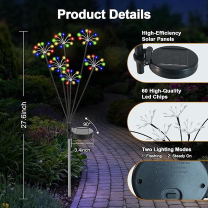 Solar Garden Lights Outdoor, 2 Pack New Upgraded Solar Swaying Starburst Light, Waterproof Fireworks Solar Lights, Yard Patio Pathway Decoration, Multicolor