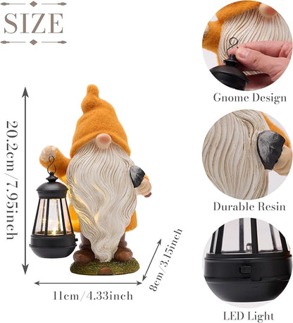 TERESA'S COLLECTIONS Fall Outdoor Decor, Fall Gnome Decor, Autumn Garden Gnomes Holding Lantern with Solar Lights,Waterproof Resin Outdoor Fall Decor, Fall Gifts Outdoor/Indoor,8"