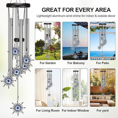 Virekm Windchimes Outdoors,Wind Chimes for Outside Clearance, Wind Chime with Natural Sounds, Outdoor/Indoor Decorations for Patio, Porch, Backyard and Garden Decor (Sun Evil Eyes)