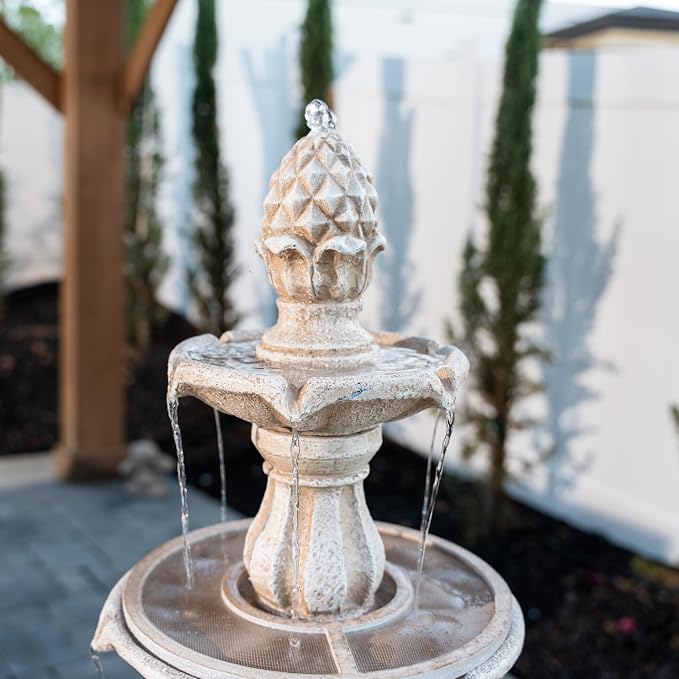 XBrand 51" 3-Tier Outdoor Freestanding Waterfall Fountain with Pump and Pineapple Finial, Beige