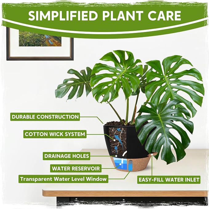 Self-Watering Pots for Indoor Plants with Visible Water Window,5/6/6.5/8/10 Inch Outdoor Flower Pots with Drainage Holes & Reservoir for Patio, Home Decor (Black)
