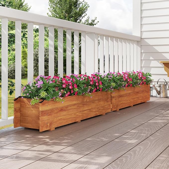 Giantex Wood Raised Garden Bed,Rectangular Planter Box w/Drainage Hole, Removable Liner for Growing Vegetable Flower Herb, Indoor Outdoor Plant Container for Backyard Deck Balcony, 44"x11"x10"