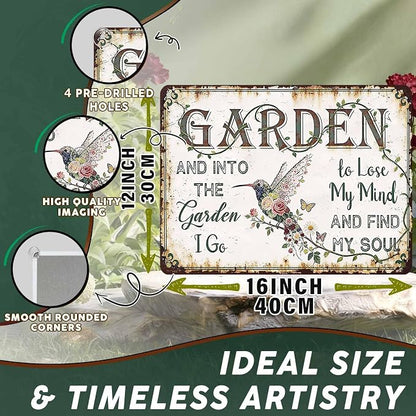 PEACHGARDEN Garden Signs Vintage Metal Sign Into The Garden To Lose My Mind Retro Gardening Poster Yard Wall Art Decor for Patio Greenhouse Backyard Cottage Outdoor 12x16 inch