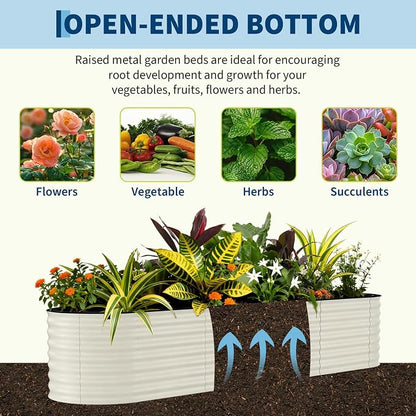 Garvee 8x2x1.5ft Galvanized Raised Garden Bed, Oval Metal Planter Box with Anti-Cut Safety Edges, 179 Gallons Rust-Resistant Deep Root Planter for Outdoor Vegetables, Flowers, Herbs, Beige