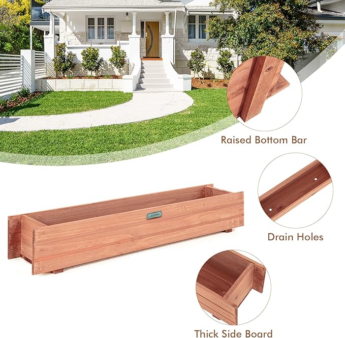 Giantex Raised Garden Bed Set of 2, 36" x 7" x 6.5" Wooden Elevated Planter Box for Flower Vegetable Herb Garden, Window Mounted Plant Box for Planting Garden Backyard Patio