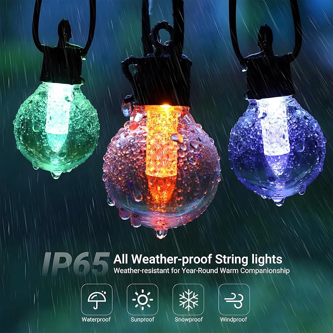 10FT Color Changing String Lights Outdoor- LED Patio Lights with 8 Shatterproof Waterproof RGB colored Bulbs, Colorful Hanging Lights for Party Outside Porch Bistro Backyard Garden Decorative - SOLROS