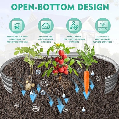 12" Tall Oval-Shaped / Elliptic Metal Raised Garden Bed Outdoor Silver | 72X36X12 Inch,1 FT Tall,0.8MM Thick Galvanized Metal Painted,for Variety of Flowers,Herbs,Vegetables.with Gloves,Tool free