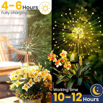 GIGALUMI Garden Decor Outdoor Lights 120LED 8Pack, Solar Garden Lights Outside Fairy Firework Decorative,Solar Powered for Yard Pathway Flowerbed Planter Balcony Patio, Gifts for mom (Warm White