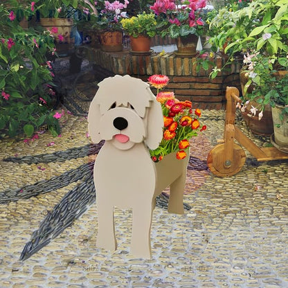 Golden Doodle Dog Planter Pots, 9.84 x 9.06 x 17 Inches | Large Dog Flower Pot, Cute Animal Shaped Plant Pot, Gifts for Women & Pet Lovers, Indoor Outdoor Garden Home Office Decor