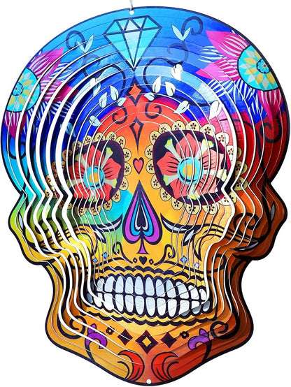 Goolyrusim Metal Wind Spinner - Sugar Skull Wind Spinners, Kinetic Hanging Wind Sculpture 3D Skeleton Wind Catcher for Yard and Garden Decoration Outdoor Decor, Unique Gifts for Halloween, Christmas