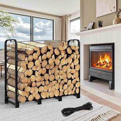 Firewood Rack with Log Carrier, 4FT Outdoor Wood Rack for Firewood, Heavy Duty Firewood Log Rack for Fireplace Fire Pits