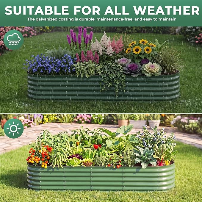 Galvanized Raised Garden Bed, 8x2x1.5ft Oval Metal Planter Raised beds with Gloves, Support Rod, Rust-Resistant Deep Root Planters for Outdoor Vegetables, Flowers, Herb-Forest Green