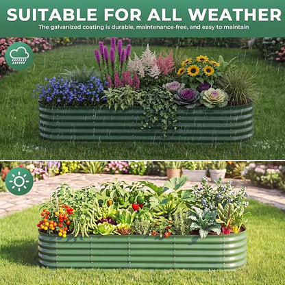 Galvanized Raised Garden Bed, 8x2x1.5ft Oval Metal Planter Raised beds with Gloves, Support Rod, Rust-Resistant Deep Root Planters for Outdoor Vegetables, Flowers, Herb-Forest Green